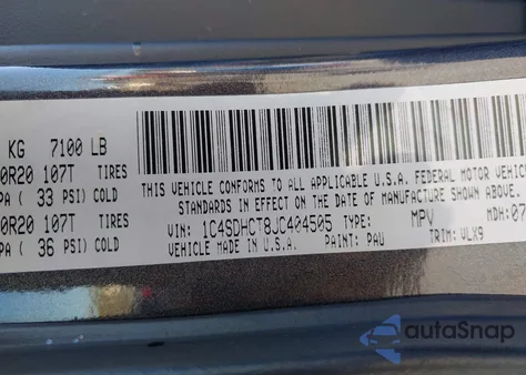 2018 Dodge Durango R/T Rwd из США, поврежденный, VIN 1C4SDHCT8JC404505